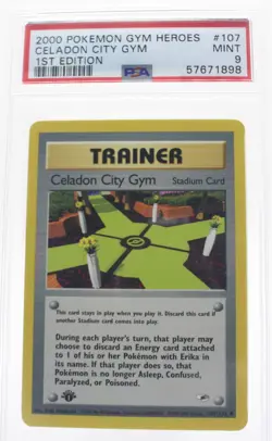 PSA 9 MINT 2000 Pokemon Gym Heroes #107 Celadon City Gym 1st Edition !!! - Image 1