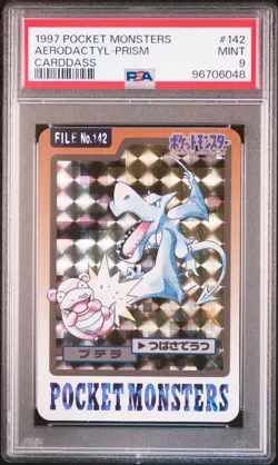 1997 POCKET MONSTERS CARDDASS #142 AERODACTYL-PRISM PSA 9 - Image 1