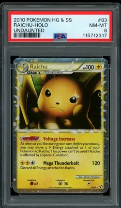 Pokemon PSA 8 Raichu Prime 83/90 HeartGold & SoulSilver Undaunted Near Mint - Image 1