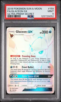PSA 9 Glaceon GX #159 Pokemon SM Ultra Prism English 2018 - Image 1