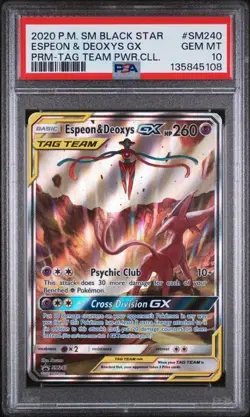 2020 POKEMON SM BLACK STAR PROMO #SM240 ESPEON & DEOXYS GX PSA 10 (Q108 - Image 1