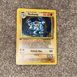 (1st edition) Pokemon MACHAMP Card BASE Set 8/102 Holo Rare - Image 1
