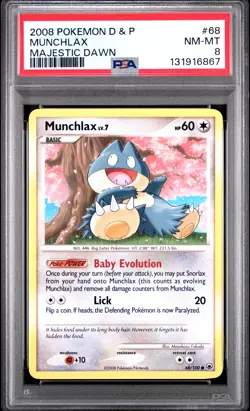 2008 POKEMON DIAMOND & PEARL MAJESTIC DAWN #68 MUNCHLAX PSA 8 - Image 1