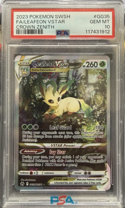 2023 POKEMON SWORD & SHIELD CROWN ZENITH #GG35 FULL ART/LEAFEON VSTAR PSA 10 - Image 1