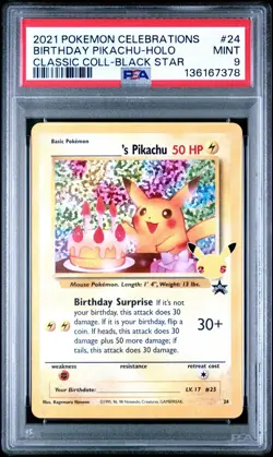 2021 Pokemon Celebrations Birthday Pikachu-Holo Coll-Black Star #24 PSA 9 - Image 1
