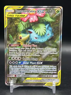 Pokemon Venusaur and Snivy GX SM229 Full Art Tag Team Promo LP - Image 1