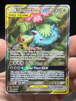 Pokemon Venusaur and Snivy GX SM229 Full Art Tag Team Promo LP - Image 3