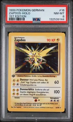 1999 POKEMON GERMAN #16 ZAPDOS HOLO 1ST EDITION PSA 8 - Image 1