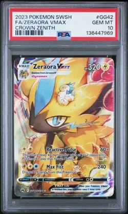2023 POKEMON SWORD & SHIELD CROWN ZENITH #GG42 FULL ART/ZERAORA VMAX PSA 10 - Image 1
