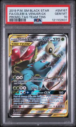 2019 POKEMON SM BLACK STAR PROMO #SM167 FULL ART/CELEBI & VENUSAUR GX PSA 10 - Image 1