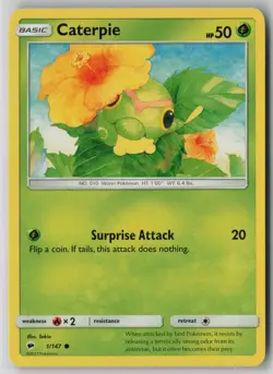 Caterpie 1/147 Pokemon Burning Shadows Common Card Lightly Played (LP) 1 - Image 1