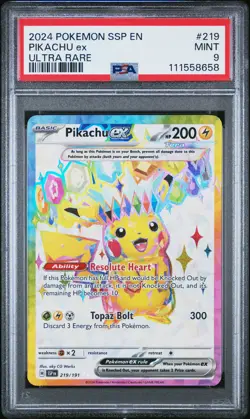 Pokemon Pikachu EX PSA 9 Mint 219/191 Surging Sparks Ultra Rare Full Art - Image 1