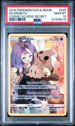 2019 POKEMON SUN & MOON COSMIC ECLIPSE #245 FULL ART MIMIKYU PSA 10 GEM MINT - Image 1