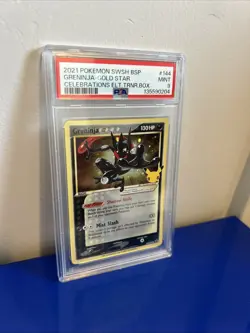 2021 Pokemon Greninja Gold Star Celebrations ETB Promo SWSH144 Mint PSA 9 Swirl - Image 1
