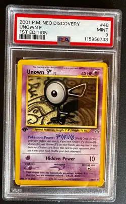 2001 Pokemon NEO DISCOVERY 1st edition UNOWN F #48 PSA 9-MINT - Image 1
