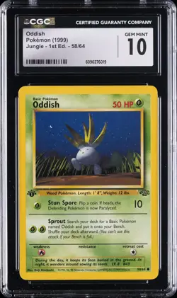 1999 POKEMON JUNGLE 1ST ED #58/64 ODDISH CGC 10 GEM MINT - Image 1