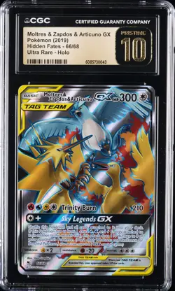 POKEMON HIDDEN FATES #66 MOLTRES & ZAPDOS & ARTICUNO GX CGC 10 PRISTINE - Image 1