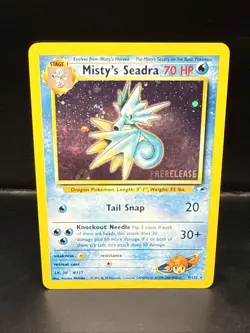 Pokemon TCG Misty's Seadra Holo Rare Gym Heroes Prerelease 9/132 BC Swirl - Image 1