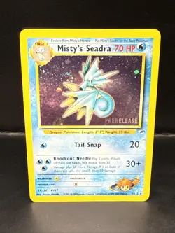 Pokemon TCG Misty's Seadra Holo Rare Gym Heroes Prerelease 9/132 BC Swirl - Image 2