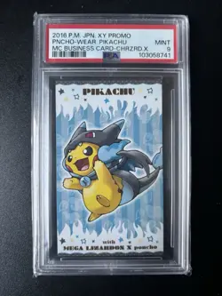 Pokemon Poncho-Wearing Pikachu Mega Charizard X Business Card JPN Promo PSA 9 - Image 1