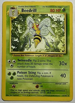 Beedrill 17/102 (HP) Rare Base Set Unlimited 1996 WOTC Pokemon Card - Image 1