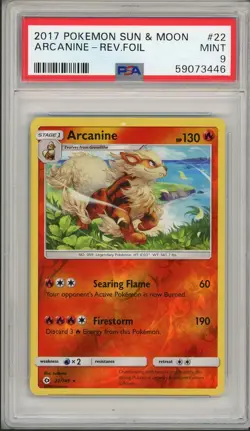 2017 Pokemon Sun & Moon Base Set Arcanine Reverse Foil Holo #22 PSA 9 - Image 1