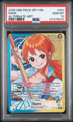 2025 ONE PIECE OP11-A FIST OF DIVINE SPEED ALTERNATE ART #041 NAMI PSA 10 - Image 1