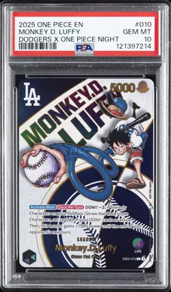 2025 ONE PIECE PROMOS DODGERS X ONE PIECE NIGHT #010 MONKEY D. LUFFY PSA 10 - Image 1