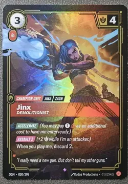 Riftbound League Of Legends Origins Foil Card OGN 30 JINX - Image 1