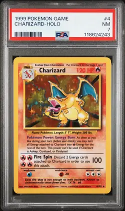 1999 POKEMON BASE SET UNLIMITED #4 CHARIZARD-HOLO PSA 7 - Image 1
