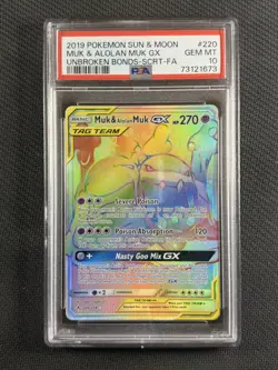 Pokemon Cards PSA 10 Gem MT Muk & Alolan Muk Gx Unbroken Bonds 220/214 - Image 1
