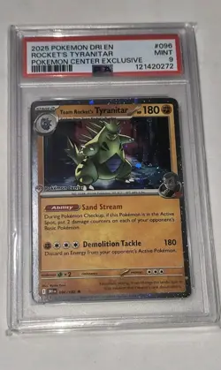2025 POKEMON DESTINED RIVALS POKEMON CENTER #096 TEAM ROCKET'S TYRANITAR PSA 9 - Image 1