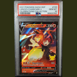 2021 POKEMON SWSH BLACK STAR PROMO 133 LANCE'S CHARIZARD V CELEBRATIONS PSA 10 - Image 1