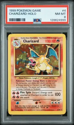 1999 POKEMON BASE SET UNLIMITED #4 CHARIZARD-HOLO PSA 8 - Image 1