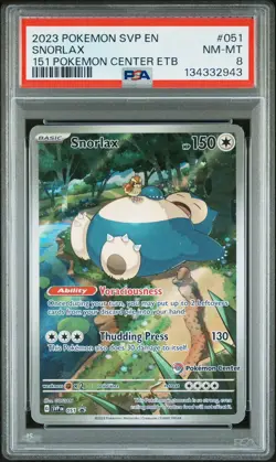 2023 POKEMON 151 POKEMON CENTER ELITE TRAINER BOX PROMO SVP #051 SNORLAX PSA 8 - Image 1