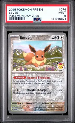 2025 POKEMON PRE EN-PRISMATIC EVOLUTIONS POKEMON DAY 2025 #074 EEVEE PSA 9 - Image 1