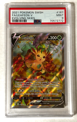 Leafeon V Full Art PSA 9 MINT 2021 Pokemon SWSH Evolving Skies #167/203 - Image 1