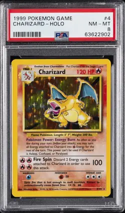 1999 POKEMON BASE SET UNLIMITED #4 CHARIZARD-HOLO PSA 8 - Image 1
