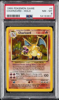 1999 POKEMON BASE SET UNLIMITED #4 CHARIZARD-HOLO PSA 8 - Image 1