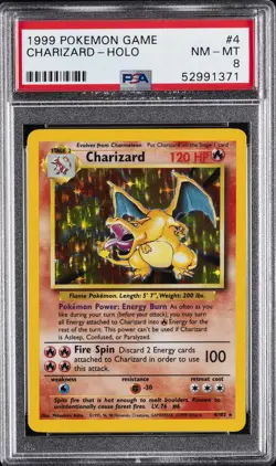 1999 POKEMON BASE SET UNLIMITED #4 CHARIZARD-HOLO PSA 8 - Image 1