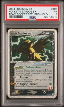 PSA 1 2004 Pokemon EX Team Rocket Returns Rocket's Zapdos EX 106/109 Holo Foil - Image 1