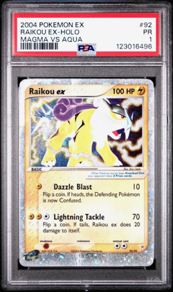 PSA 1 PR 2004 Pokemon EX Team Magma vs Team Aqua Raikou Holo Foil 92/95 Rare - Image 1