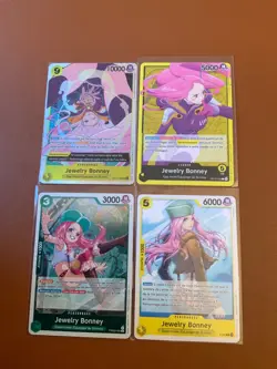 cartes ONE PIECE 4 cartes JEWELRY BONNEY (1 PROMO + 1 L + 1R + 1 SR) FRANCAIS - Image 1
