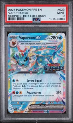 PSA 9 Vaporeon EX 023/131 Surprise Box Stamped Exclusive Pokemon Card - Image 1