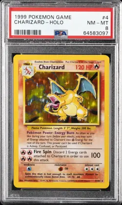 1999 POKEMON BASE SET UNLIMITED #4 CHARIZARD-HOLO PSA 8 - Image 1