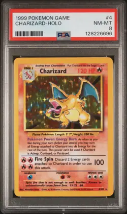 1999 POKEMON BASE SET UNLIMITED #4 CHARIZARD-HOLO PSA 8 - Image 1