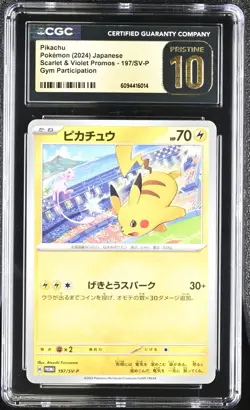 CGC Pristine 10 Japanese Pokemon 2024 Pikachu 197/SV-P Gym Particpation Promo - Image 1