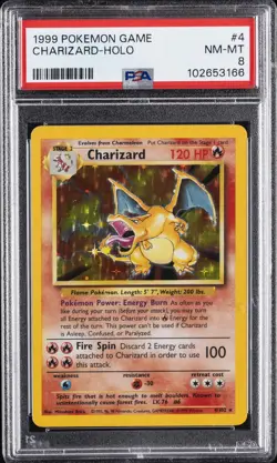 1999 POKEMON BASE SET UNLIMITED #4 CHARIZARD-HOLO PSA 8 - Image 1