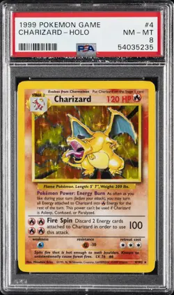 1999 POKEMON BASE SET UNLIMITED #4 CHARIZARD-HOLO PSA 8 - Image 1