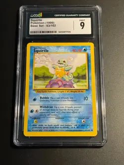 Pokemon Base Set Unlimited Common Squirtle 63/102 CGC 9 Mint - Image 1